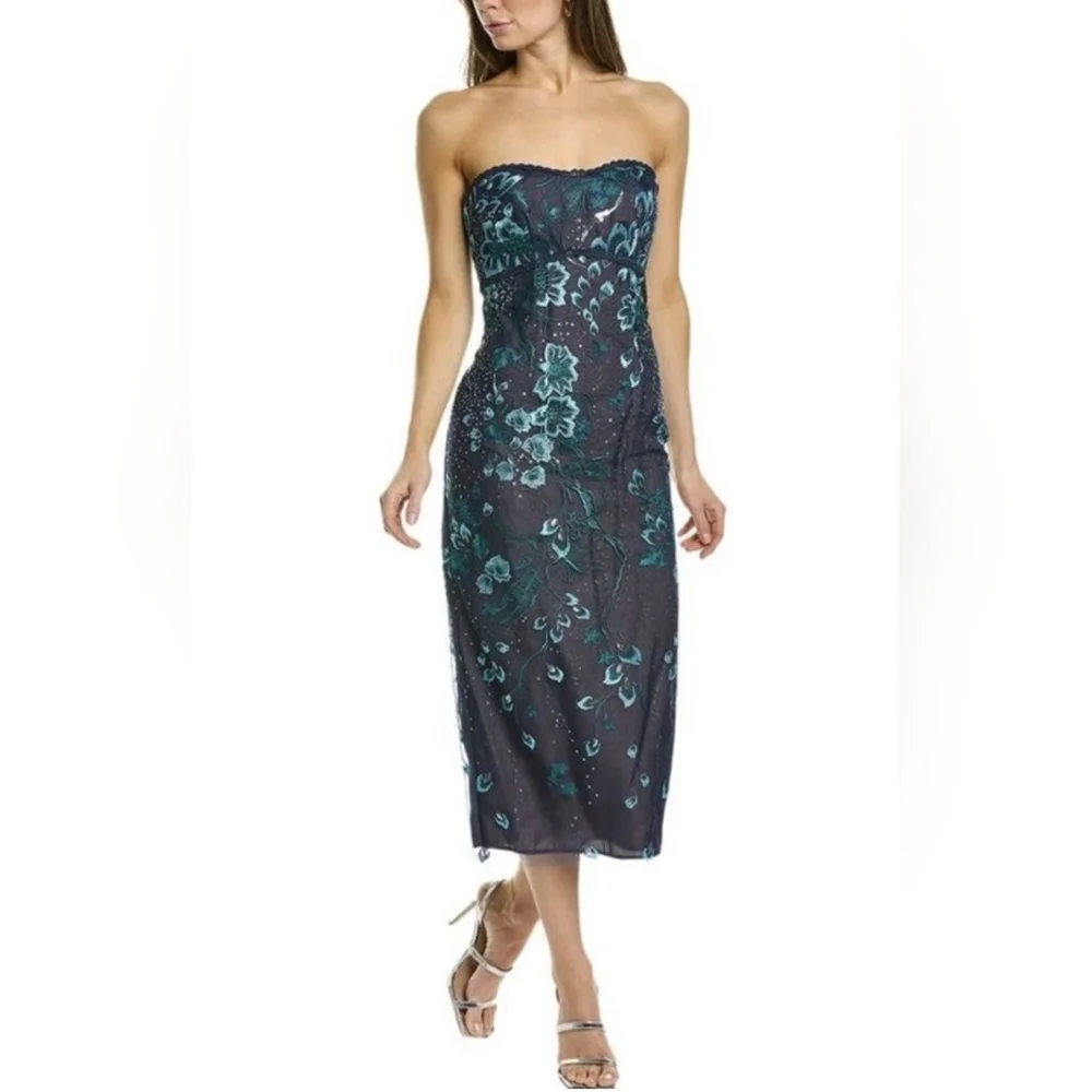 Marchesa Notte Embroidered Tea Length Dress size 8 NEW